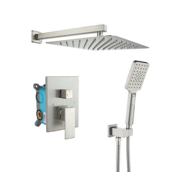 Satico 1-Spray Patterns with 1.8 GPM 10 in. Wall Mount Dual Shower Heads with Body Spray in Brushed Nickel