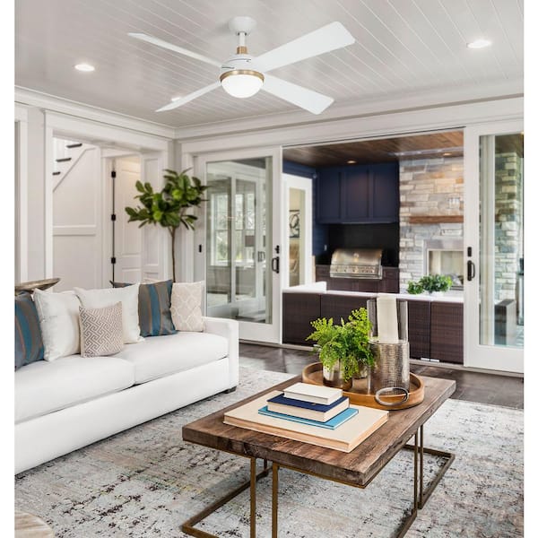 ORB 54 in. Integrated LED Indoor Flat White and Soft Brass Ceiling Fan with Light and Remote Control