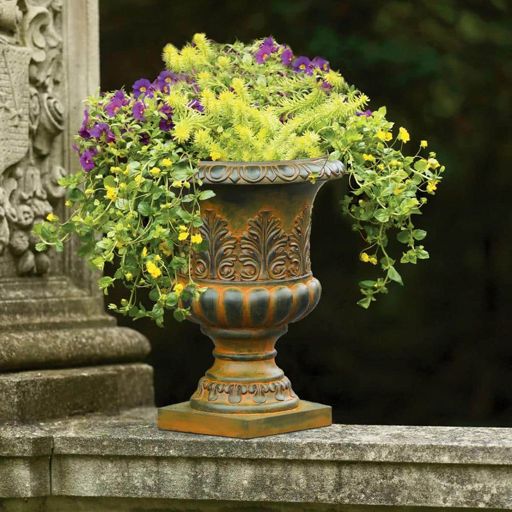 Classic Weathered Brown 18" MgO Urn Planter for Outdoor Elegance