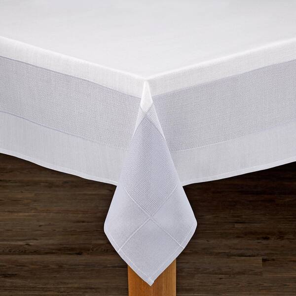 Bohemia 60 in. x 84 in. White/Natural 100% Polyester Tablecloth Bohemia 60 in. x 84 in. White/Natural 100% Polyester Tablecloth