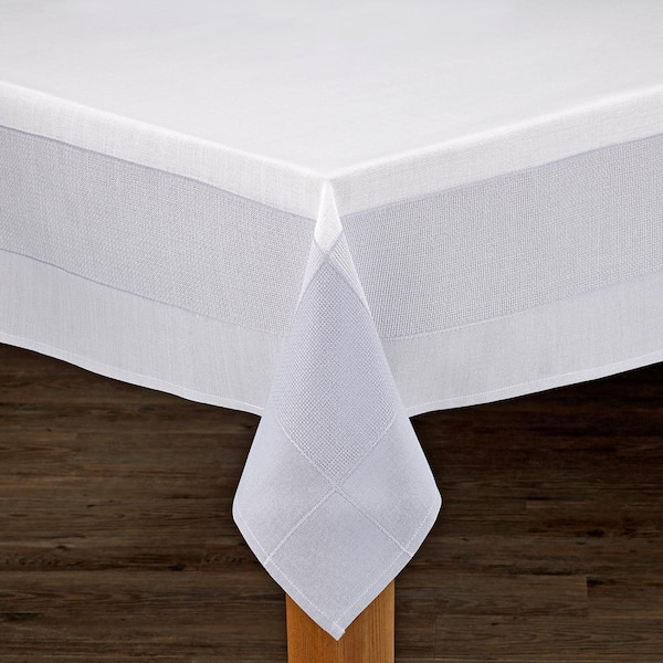 Lintex Bohemia 60 in. x 120 in. White/Grey 100% Polyester Tablecloth