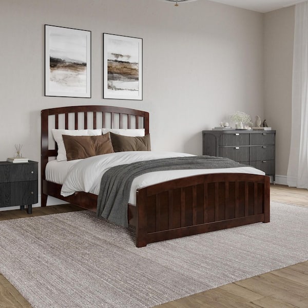 AFI Quincy Walnut Brown Solid Wood Frame Full Low Profile Platform Bed with Matching Footboard