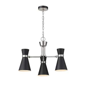 Soriano 3-Light Matte Black Plus Brushed Nickel Chandelier with Metal Shade