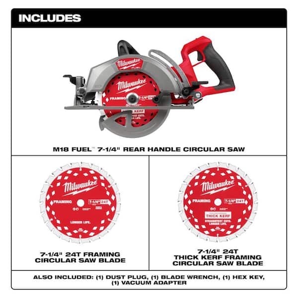 M18 FUEL 18V 7-1/4 in. Rear Handle Circular Saw (Tool Only) with 7-1/4 in. 24T Framing Blade