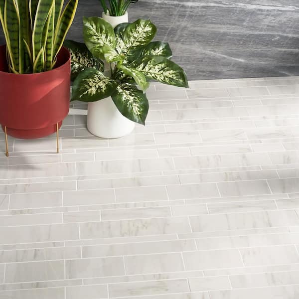 Saroshi Dolomite Snow 11.49 in. x 11.69 in. Polished Porcelain Floor and Wall Mosaic Tile (0.92 sq. ft./Each)