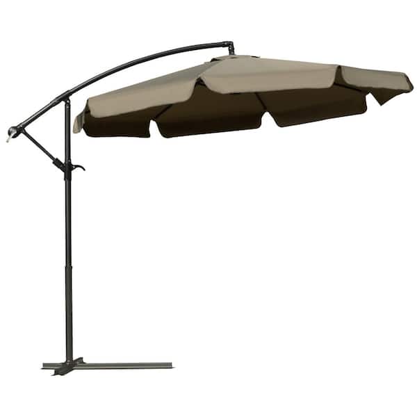 FORCLOVER 9 ft. Round Steel Offset Cantilever Tilt Patio Umbrella with A Cross Base in Coffee