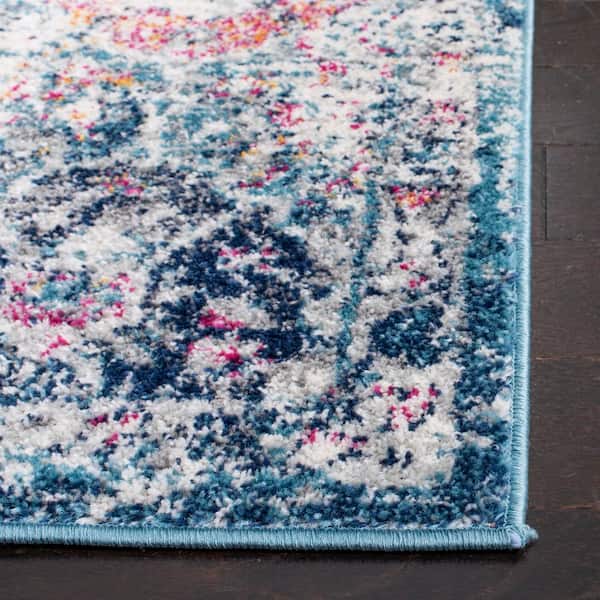 SAFAVIEH Madison Collection 2'2" x 14' Turquoise Navy MAD425J Boho  Abstract Distressed Non-Shedding Living Room Bedroom Runner Rug 
