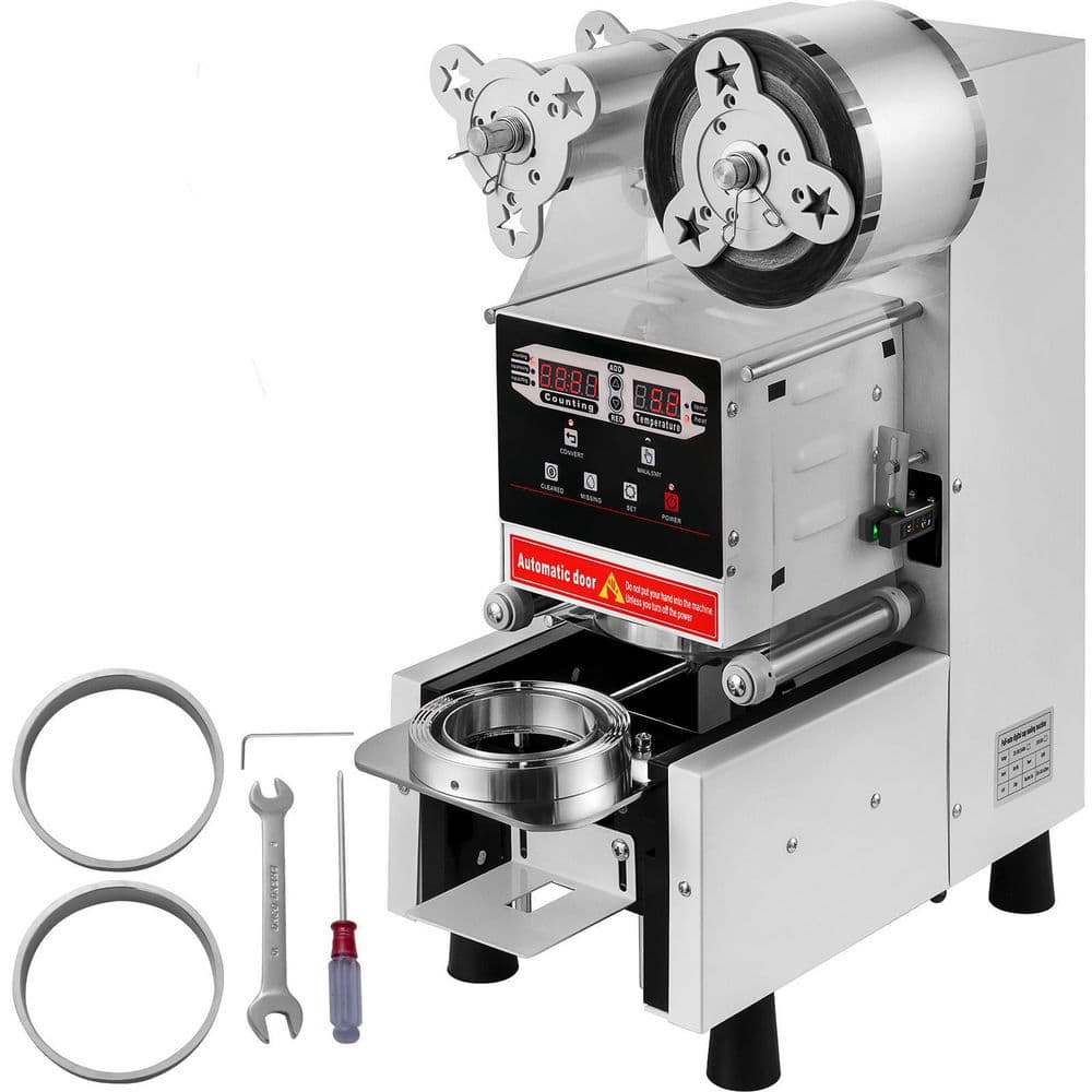 VEVOR Automatic Cup Sealing Machine 500 to 650-Cups Per Hour Electric Cup Sealer Machine with Digital Control for PP PET Cups, Silver
