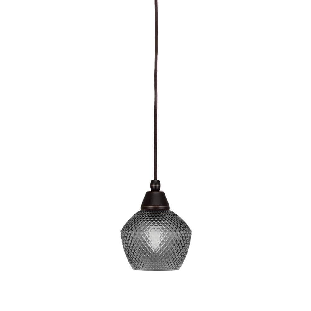 Bryson 6 in. 1-Light Dark Granite Cord Pendant Light with 6 in. Smoke Textu