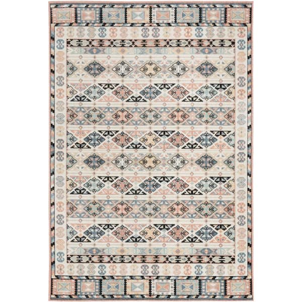 Nourison Washable Decor Ivory Multicolor 7 ft. x 9 ft. Distressed Contemporary Area Rug