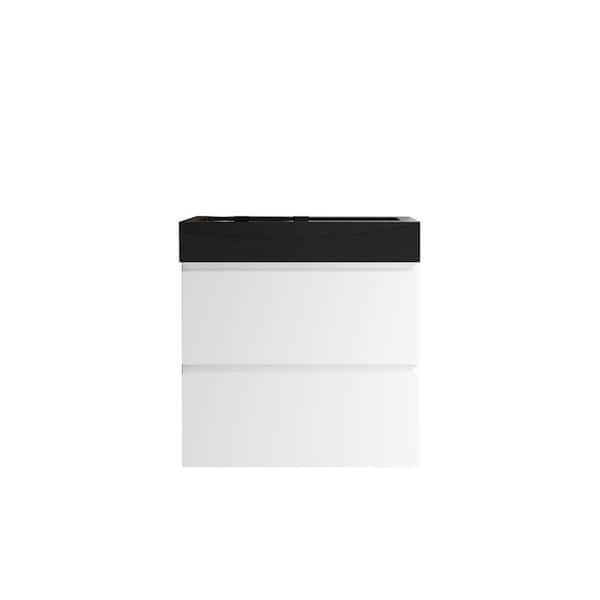 Unbranded 24 in. W x 18.1 in. D x 25.2 in. H Wall Mounted Floating Bath Vanity in White with Black Cultured Marble Top