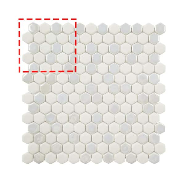 White Iridescent Hexagon 6 in. x 6 in. Recycled Glass Glossy and Matte Mosaic Floor and Wall Tile (0.25 sq.ft.)