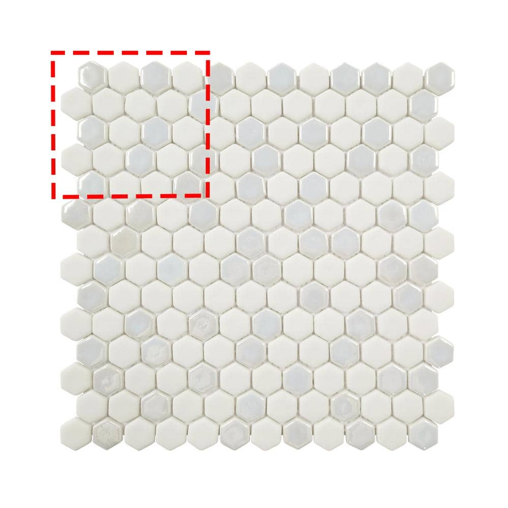 White Ceramic And Pearl Glass Hexagon Mosaic Tile