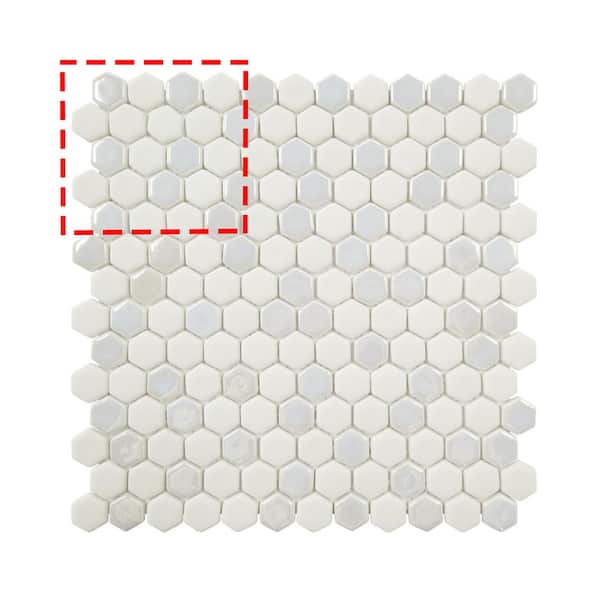 sunwings White Iridescent Hexagon 6 in. x 6 in. Recycled Glass Glossy and Matte Mosaic Floor and Wall Tile (0.25 sq.ft.)