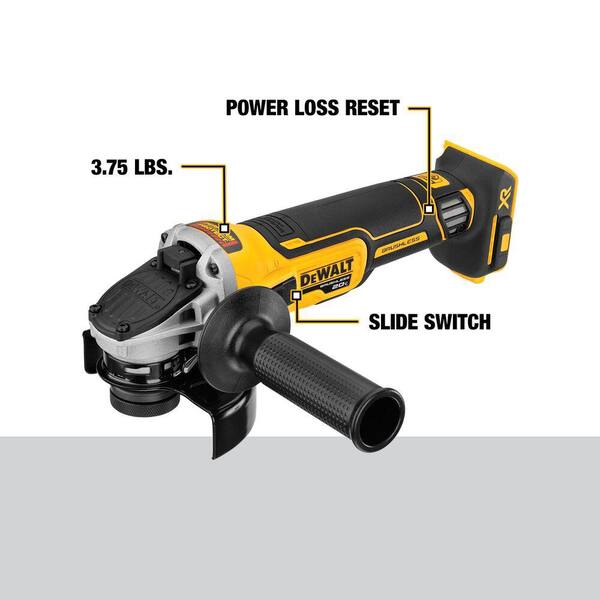 DEWALT 20V MAX XR Cordless Brushless 4.5 in. Slide Switch Small Angle Grinder with Kickback Brake Tool Only DCG405B The Home Depot