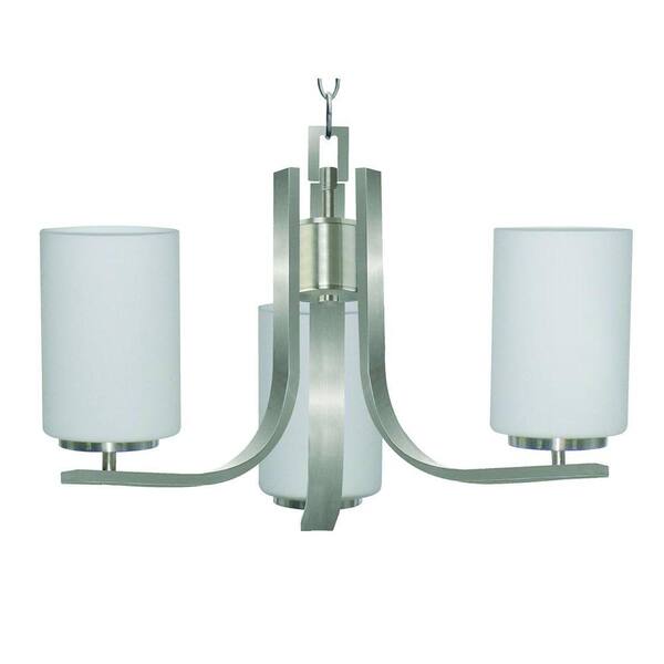 Yosemite Home Decor Panorama Trail 3-Light Satin Steel Hanging Chandelier with Dove White Glass Shade