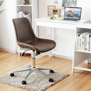 Mid Brown PU Leather Office Chair Armless Adjustable Task Chair