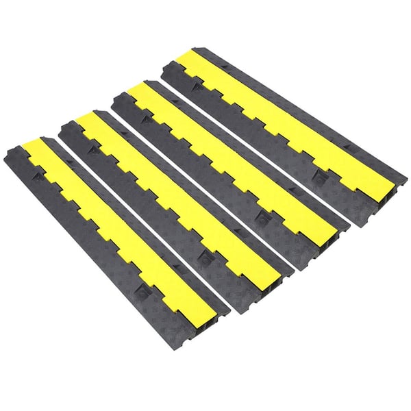 Tidoin 11000 lbs. Load Capacity 2 Channels Rubber Modular Speed Bump Cable Protector Ramp (4-Pack)