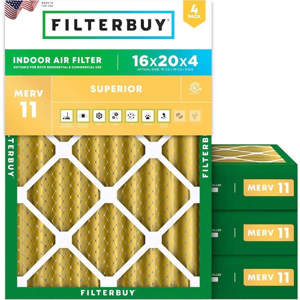16 in. x 20 in. x 4 in. MERV 11 (FPR 7) Allergen Defense Pleated HVAC AC Furnace Air Filters Replacement (4-Pack)