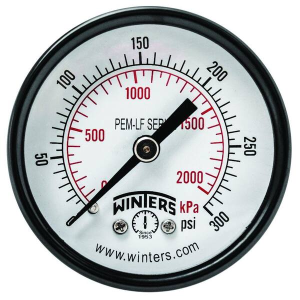 Winters Instruments PEM-LF Series 2 in. Lead-Free Brass Pressure Gauge with 1/4 in. NPT CBM and 0-300 psi/kPa