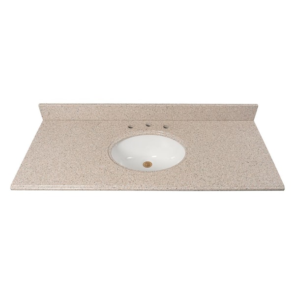 Home Decorators Collection 49 in. W x 22 in D Granite White Round Single Sink Vanity Top in Beige