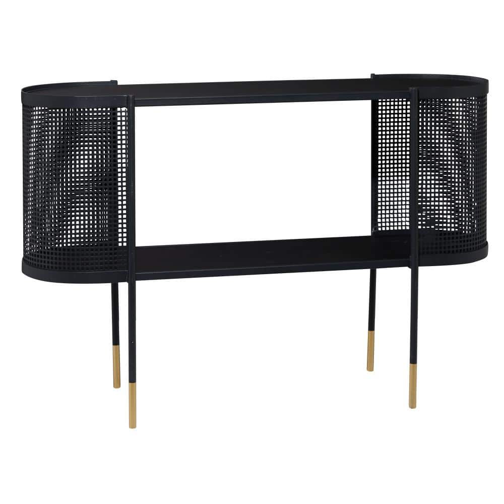 Elegant Black Metal Console Table with Storage Shelf