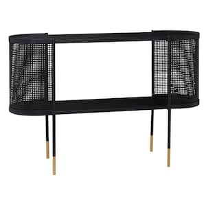 47 in. Black Extra Large Oval Metal Mesh Side Panel 1 Shelf Console Table with Open Center Storage
