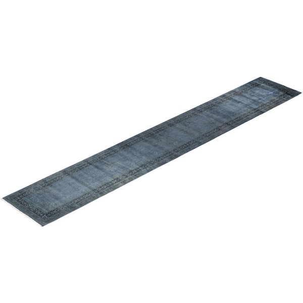 Overdyed Gray 2 ft. x 16 ft. Solid Wool Indoor Runner Rug