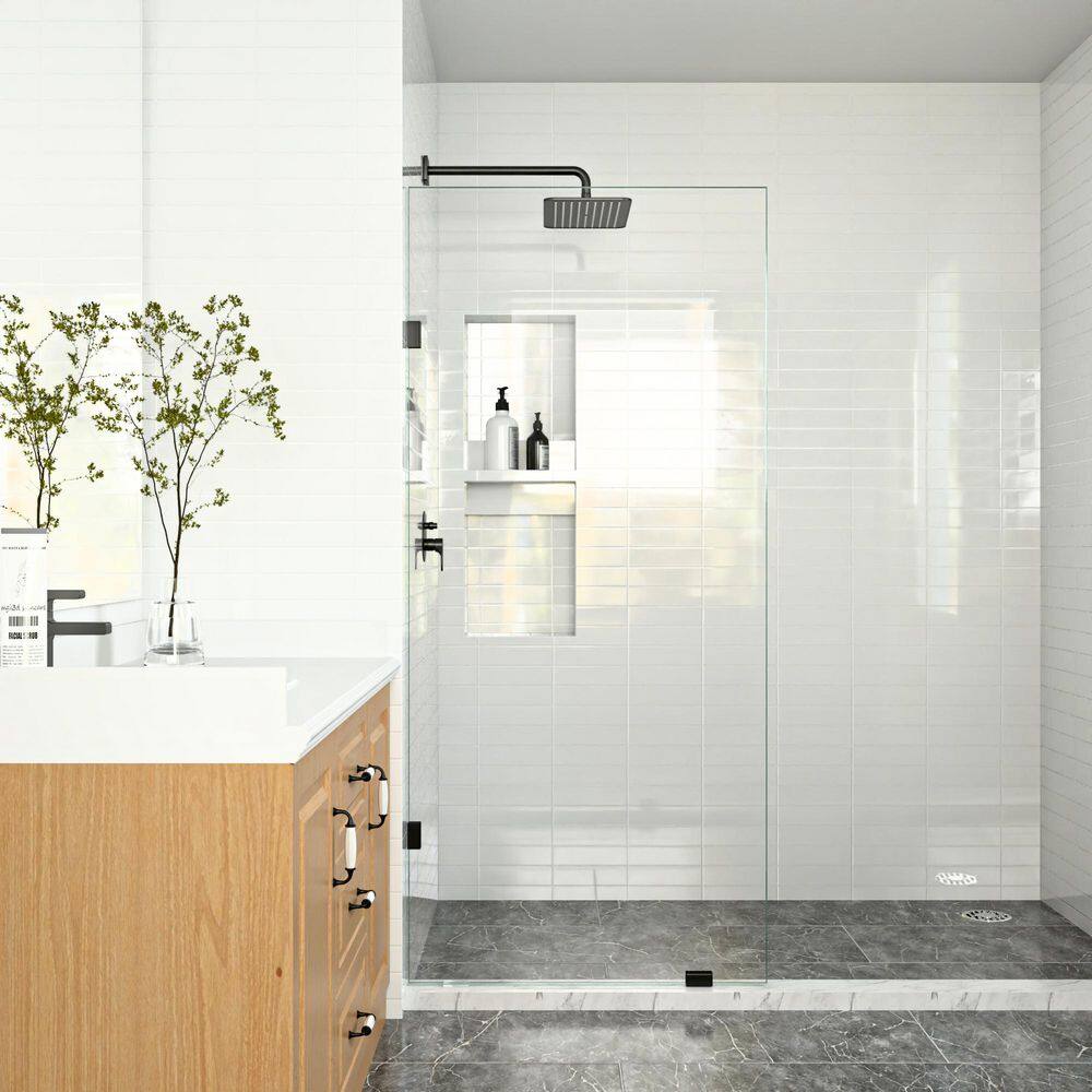 Linea 32 in. W x 78 in. H Frameless Fixed Single Panel Shower Screen Door in Matte Black with 3/8 in. (10mm) Clear Glass price history on PriceWatchPro