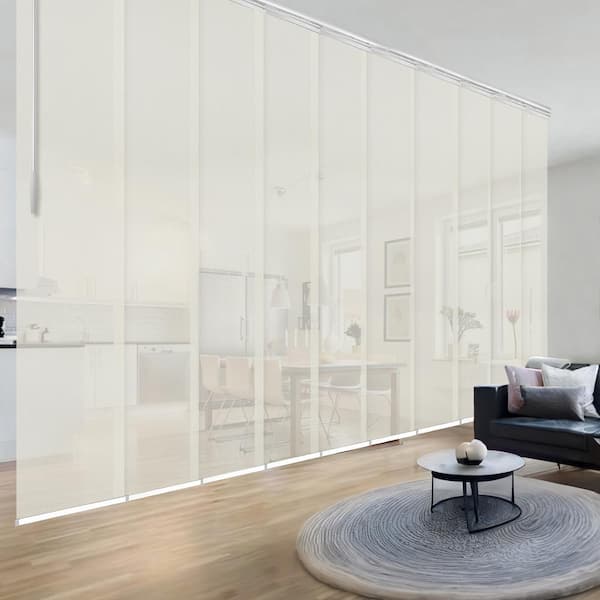 EMOH Ashy Mesh 120 in. to 218 in. W x 94 in. L Adjustable 10-Panel White Double Rail Panel Track with 23.5 in. Slates
