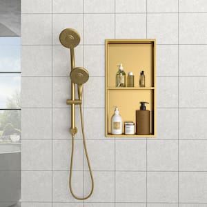 13 in. x 25 in. Gold Stainless Steel Wall Mounted Shower Niche Double Shelf