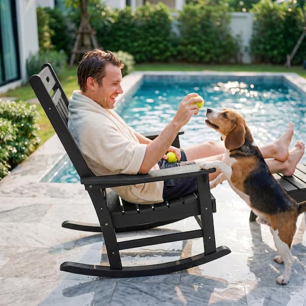 Chillrest Black Plastic HDPE Outdoor Rocking Chair