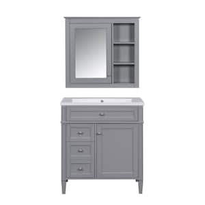 30 in. W x 18 in. D x 33 in. H Single Sink Freestanding Bath Vanity in Grey with White Cultured Marble Top