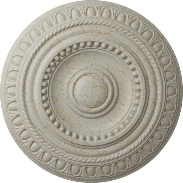 Ekena Millwork 15-3/4 in. x 1-3/8 in. Artis Urethane Ceiling Medallion (Fits Canopies upto 6-7/8 in.) Hand-Painted Pot of Cream Crackle