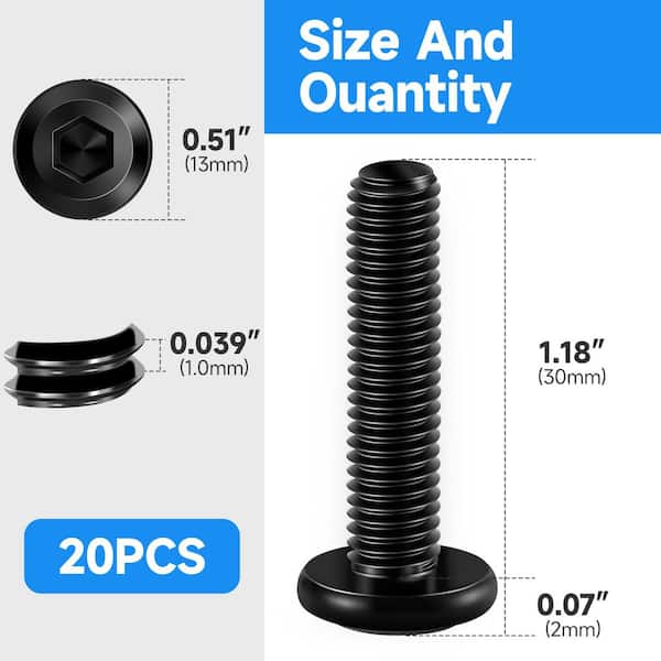 M6 x 30 mm Black Oxide Stainless Steel Hex Button Head Socket Screw (20-Pack)