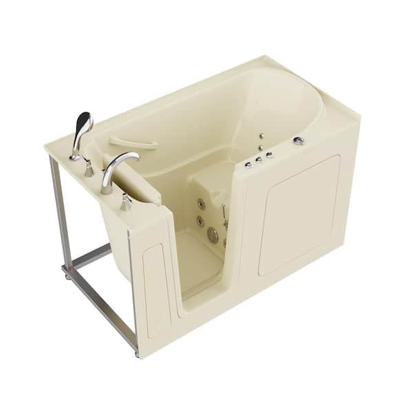 Universal Tubs HD Series 60 in. Left Drain Quick Fill Walk-In Whirlpool Bath Tub with Powered Fast Drain in Biscuit