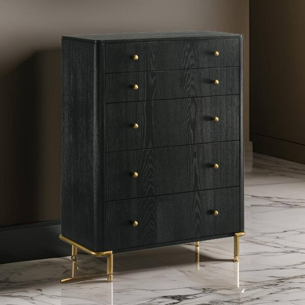Benjara Black and Gold 5-Drawers 38 in. Dresser Without Mirror
