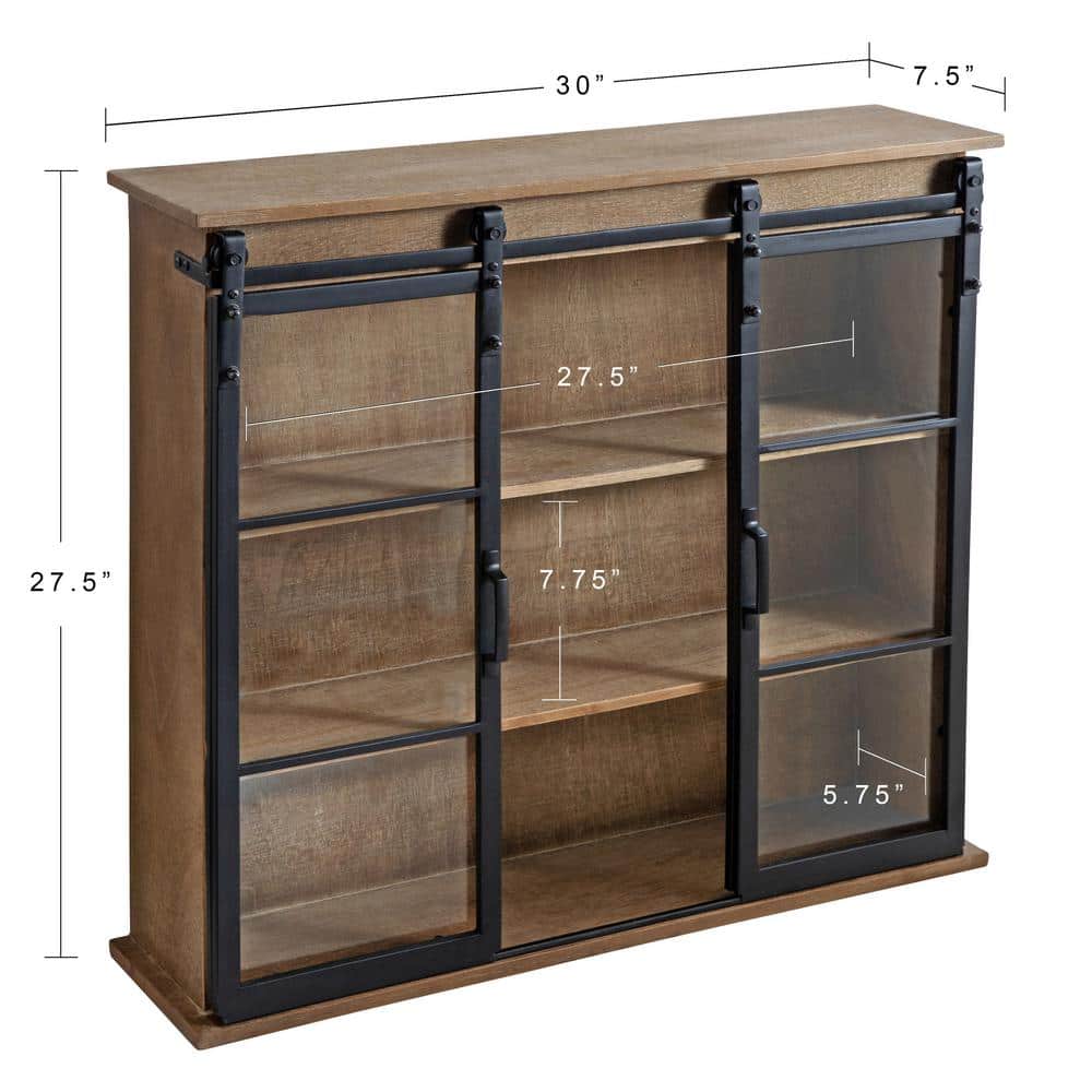 Rustic Brown Barnhardt Wall-Mounted Cabinet with Sliding Glass Doors