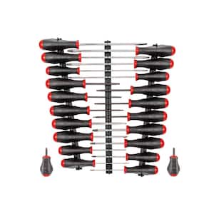 High-Torque Screwdriver Set with Black Rails, 22-Piece (#0-#3,1/8-5/16 in., T10-T30)