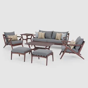 Vaughn 7-Piece Wood Patio Conversation Set with Sunbrella Charcoal Gray Covers