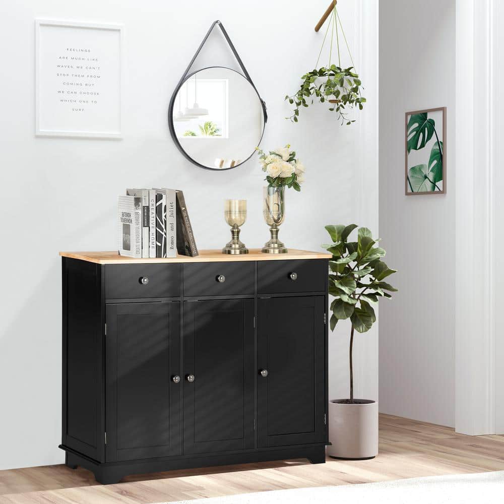 Tileon 39 in. Black Wood Sideboard Coffee Bar, Modern Kitchen Storage