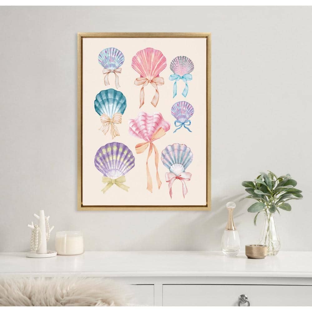 Kate & Laurel All Things Decor 18"x24" Sylvie Seashell Bows Framed Canvas by Honey Island Studio Bright Gold