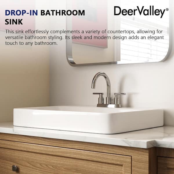 23.8 in. L x 19 in. W Rectanglar Ceramic Bathroom Semi Recessed Vessel Sink in White with Overflow and 4 in. Faucet Hole