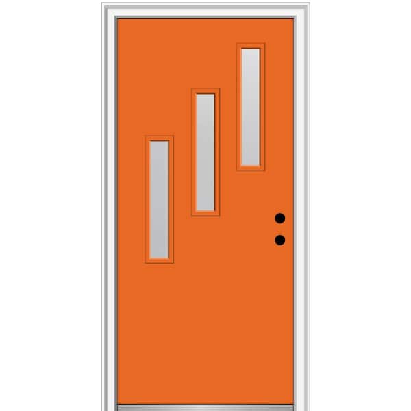 MMI Door 30 in. x 80 in. Davina Left-Hand Inswing 3-Lite Frosted Glass Painted Fiberglass Prehung Front Door on 4-9/16 in. Frame