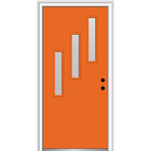 MMI Door 32 in. x 80 in. Davina Left-Hand Inswing 3-Lite Frosted Glass Painted Fiberglass Prehung Front Door on 4-9/16 in. Frame