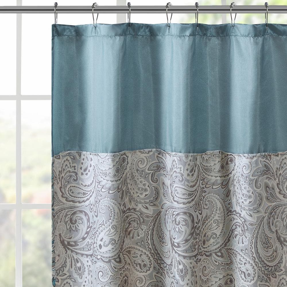 Teal Paisley Jacquard Faux Silk Shower Curtain 72x72