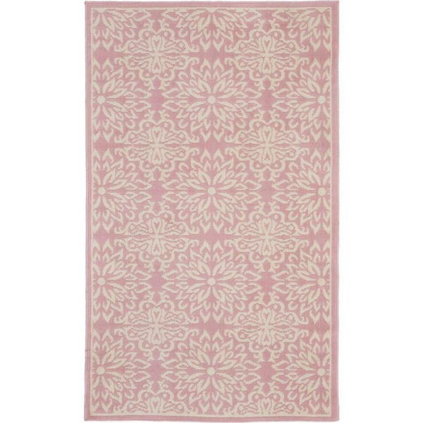 Nourison Jubilant Ivory/Pink 3 ft. x 5 ft. Floral Transitional Kitchen Area Rug