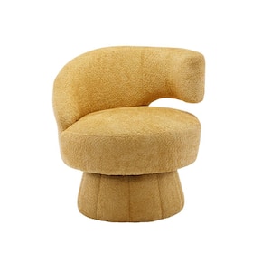 Modern Cuddle Shaped Yellow Chenille Swivel Barrel Accent Chair