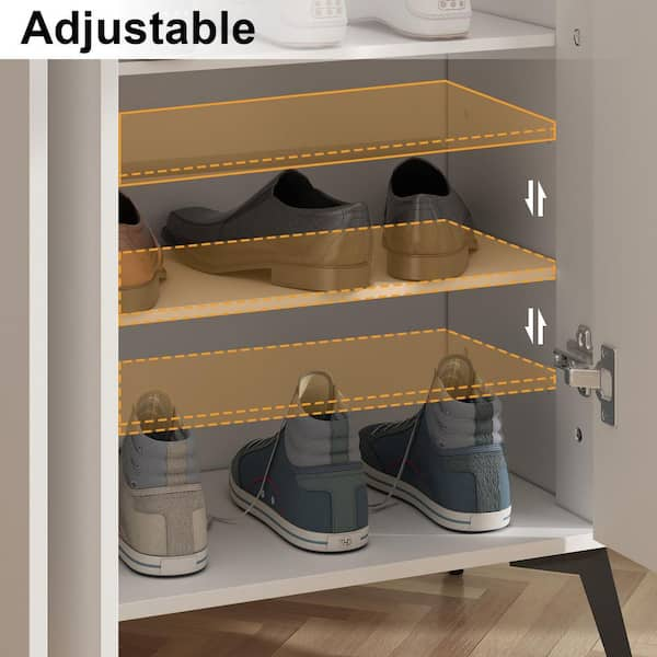 Gymax Wooden Shoe Cabinet 2-Door Storage Entryway Shoes Organizer w/  Adjustable Shelves