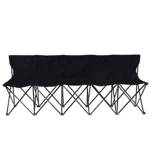 Portable 5-Seater Folding Team Sports Sideline Bench with Back (Black)